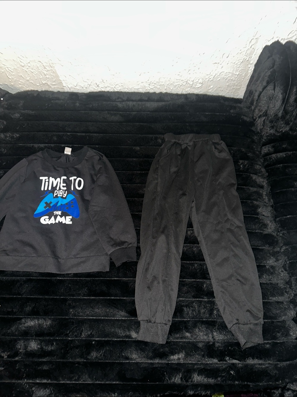 Kids Black 'Time to Play' Game Graphic Pajama Set